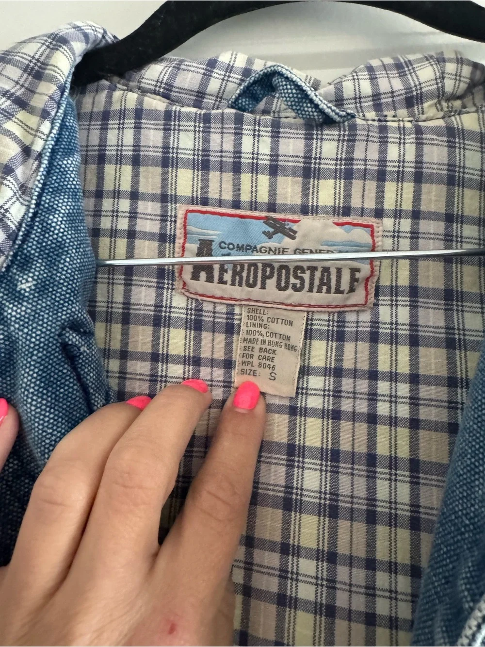Aeropostale vintage Blue and White Plaid Lined Denim jacket - Picture 6 of 8